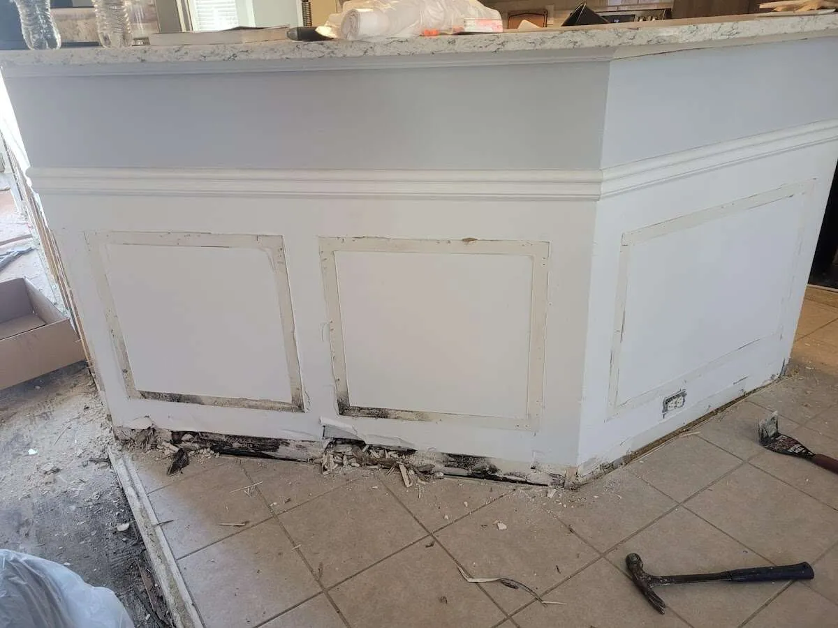 Water damage and mold on kitchen during Storm Damage Restoration in Cameron Park